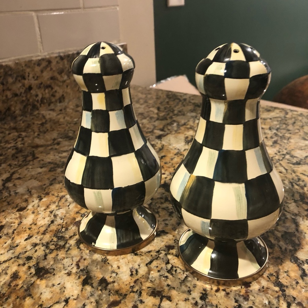 Courtly Large Salt and Pepper Shakers- checkered pattern